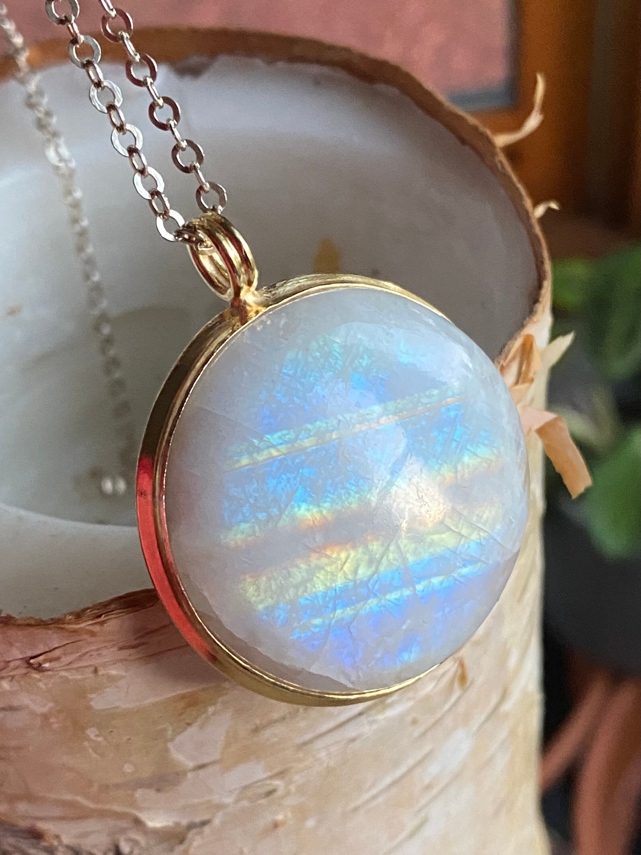 Round Moonstone Necklace By Earth Karma sterling silver moonstone necklace