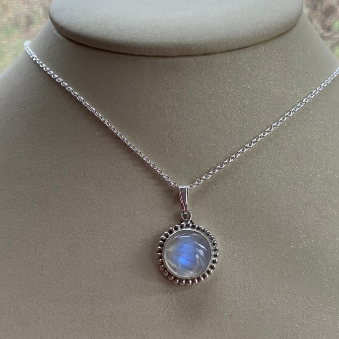 Tiny Round Moon Moonstone Necklace  Tiny Moon Goddess Necklace