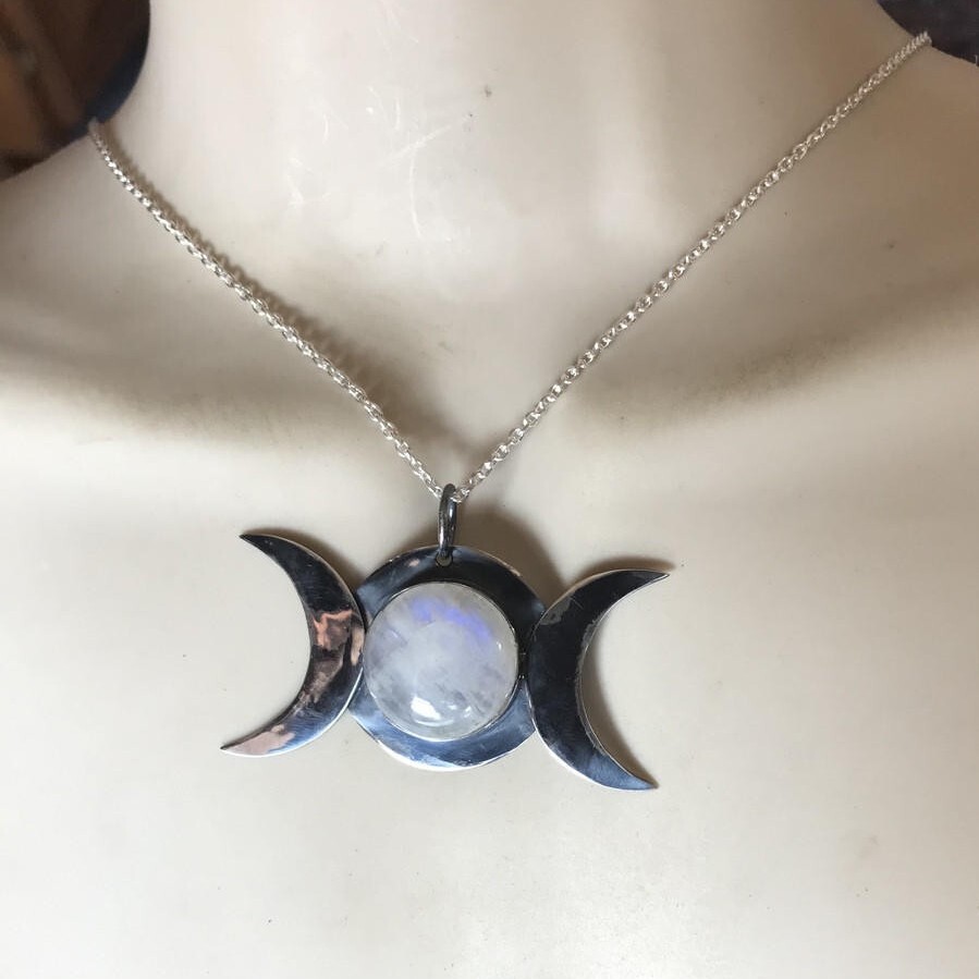 Triple moon goddess moonstone necklace in sterling silver by earthkarmajewllery Triple moon goddess moonstone necklace in sterling silver by earthkarmajewllery